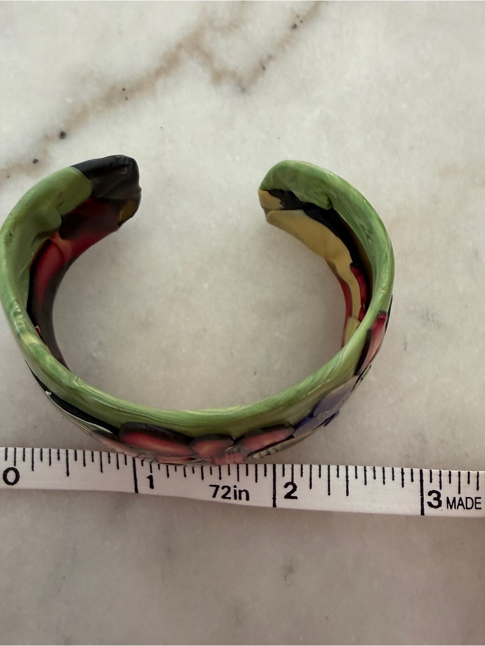 Handmade Polymer Clay Floral Cuff Bracelet Artisan Botanical Open Bangle Cottage - Picture 3 of 5